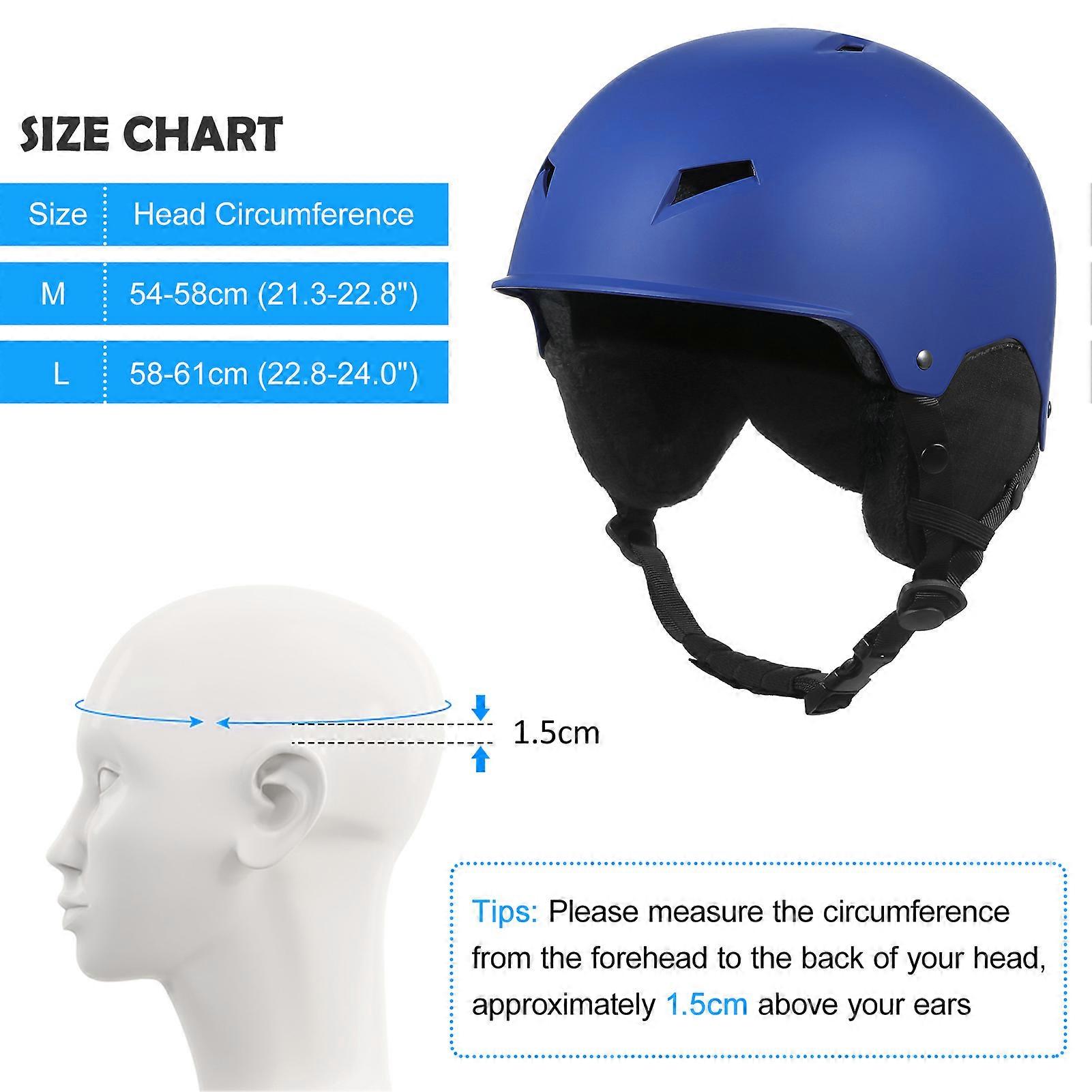 Snow Helmet with Detachable Earmuffs M/L for Skiing Black Blue