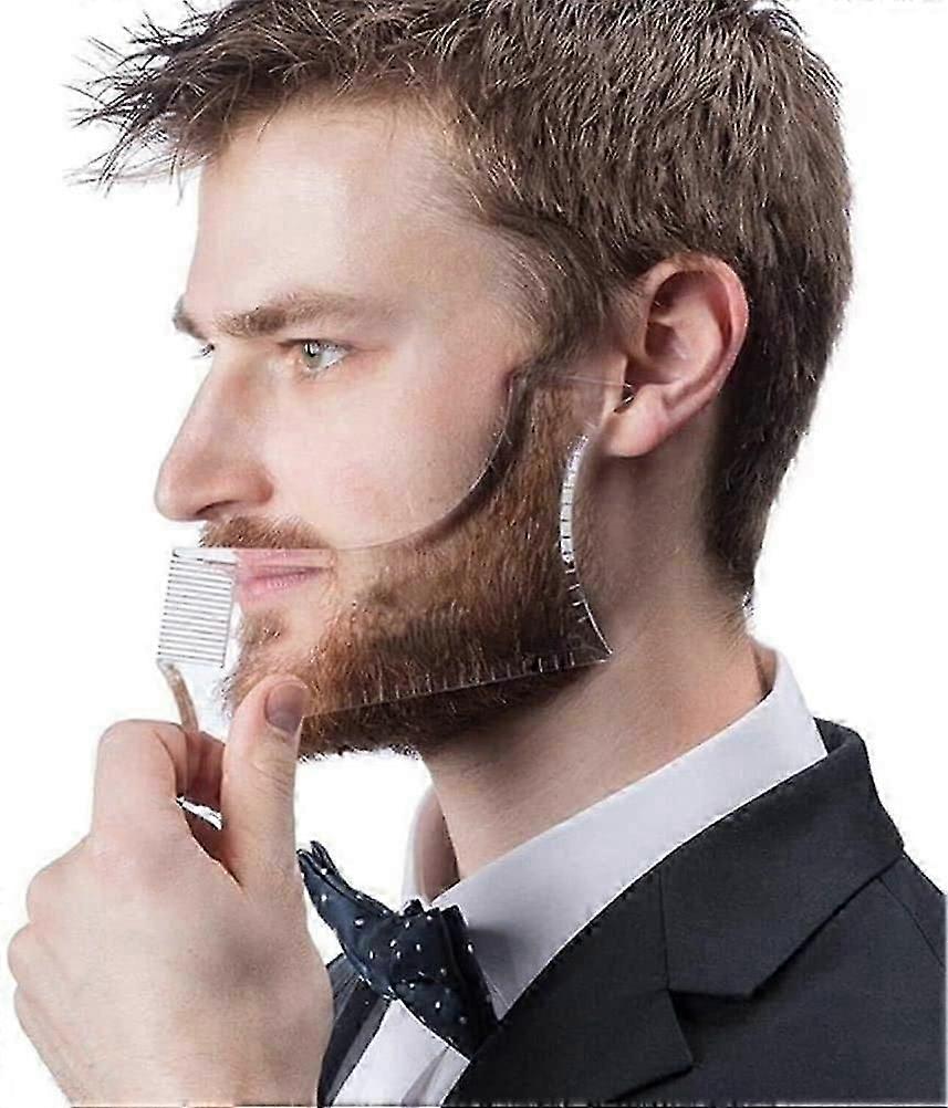 Beard Guide Shaper Tool Or Clear Stencil For Trimming And Shaving, The Stencil Models With 4 Grooming Lines And Mustache