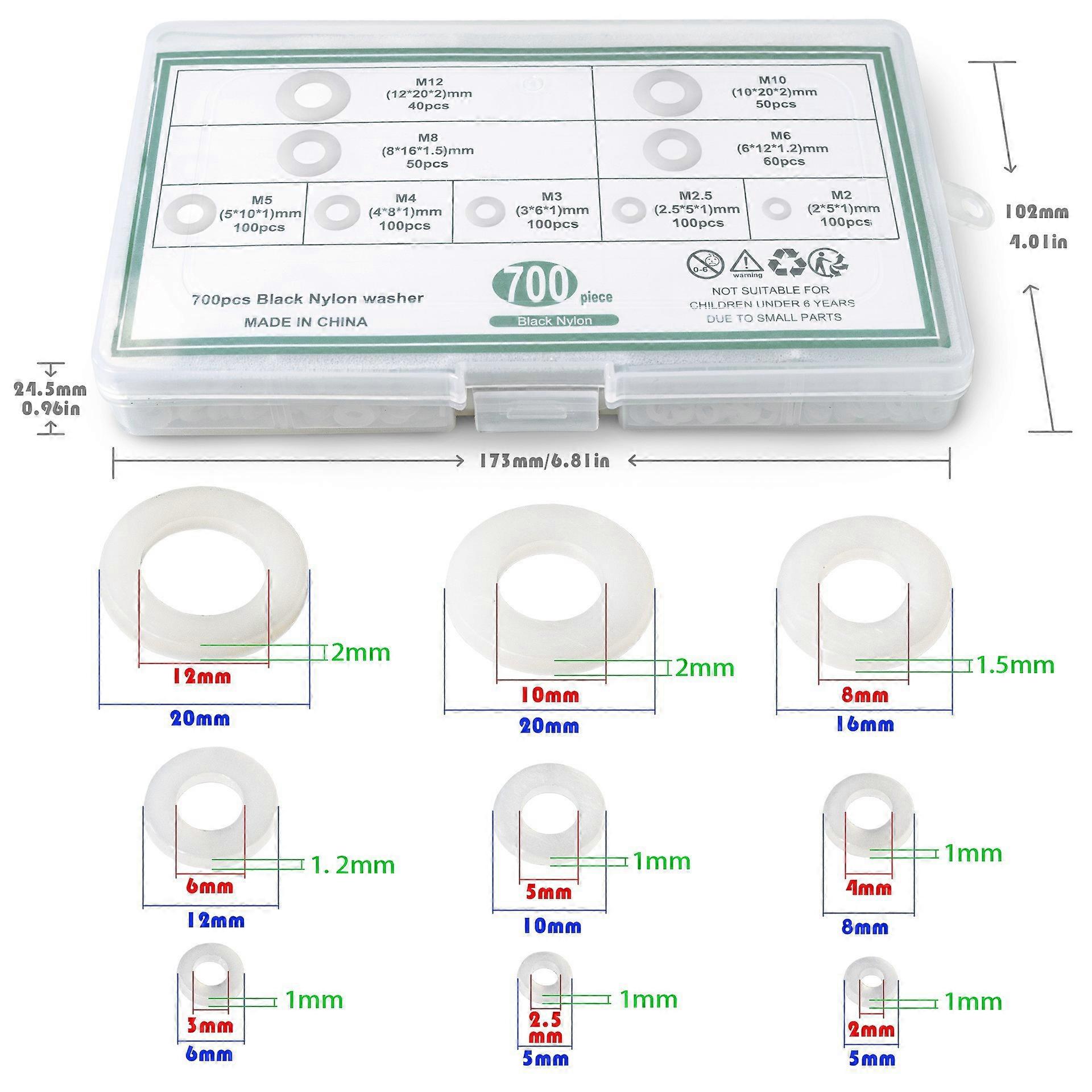 INF 700 Pcs A Flat Washers in Nylon, Assortment Set
