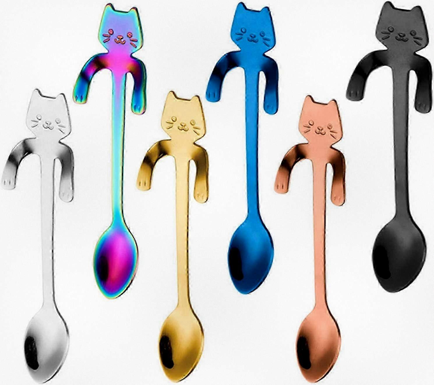 Colorful Cat-Themed Coffee Teaspoon Set, Includes 6 Pieces for Your Kitchen