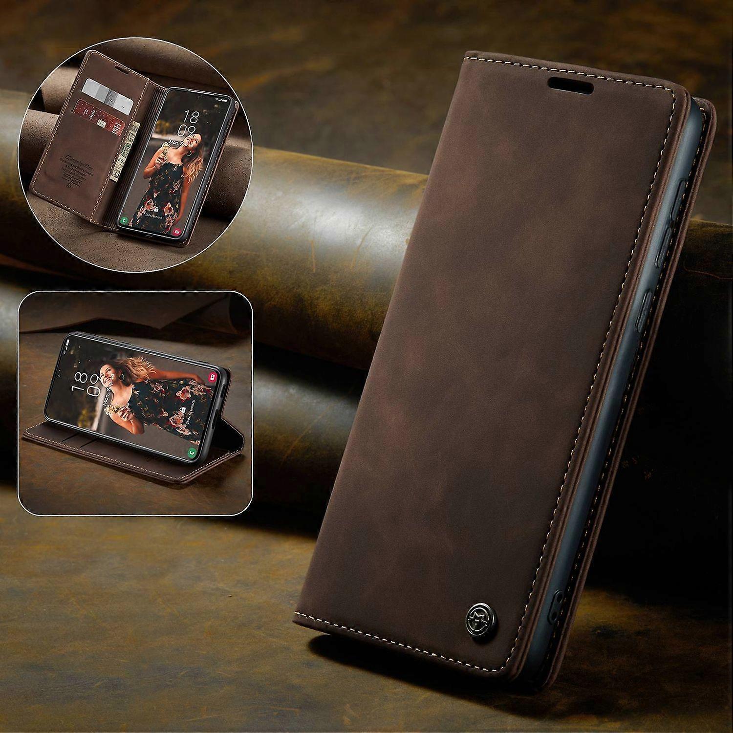 CASEME 013-serien for Samsung Galaxy S21 FE lommebokdeksel med stativ og automatisk sugekraft i skinn