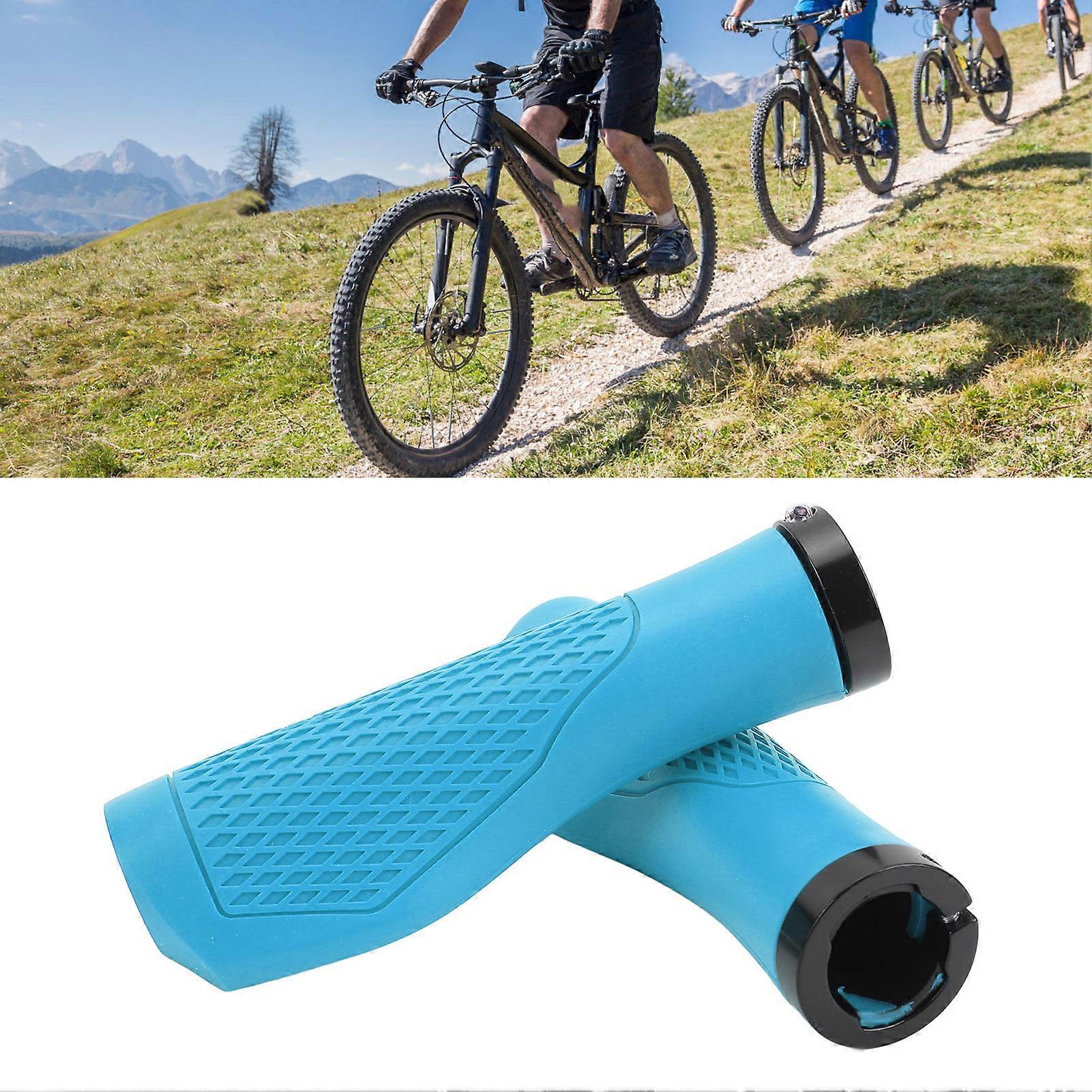 Pair of Cycling Handlebar Grips Rubber Anti Slip Shock Absorbing Ergonomic Cycle Locking Handle Grips Blue 