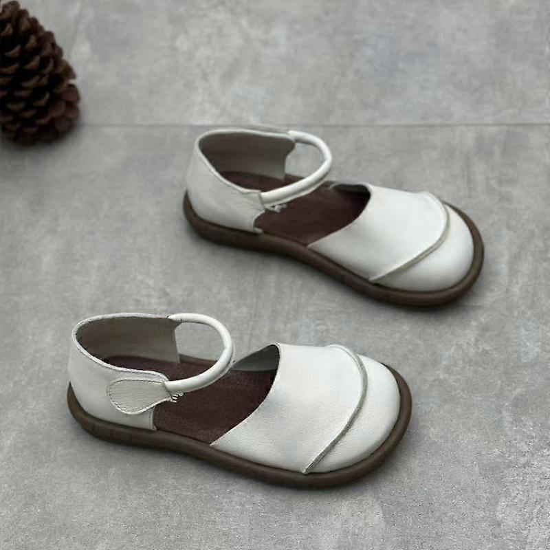 Johnature Retro Handmade Genuine Leather Flats Sandals Casual Versatile Comfortable Soft Sole Women's Shoes