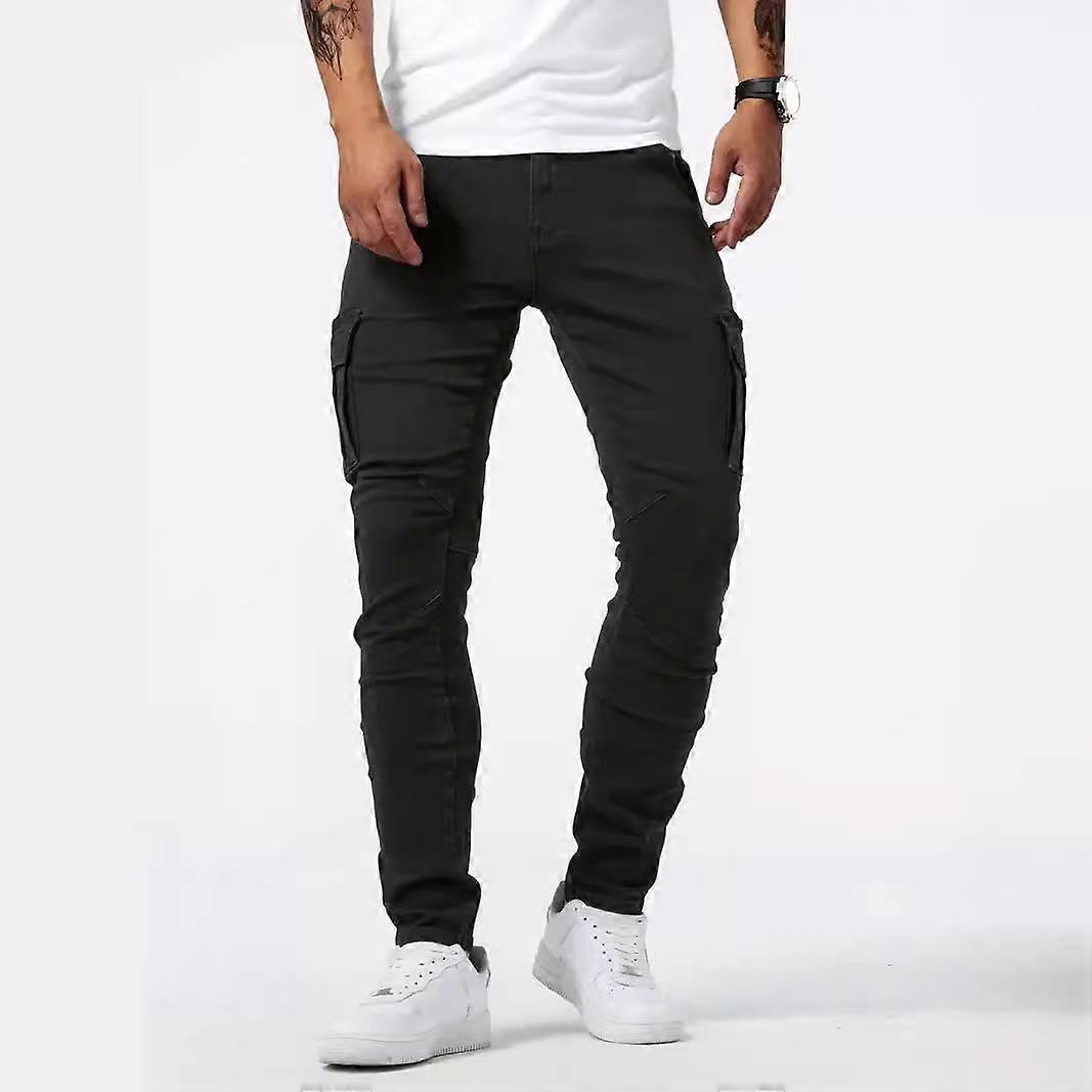 Men's Solid Color Multi-Pocket Skinny Jeans