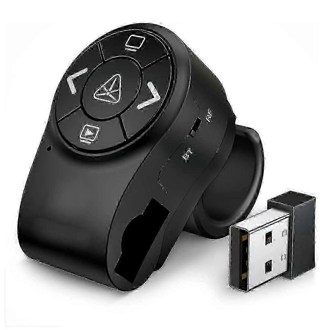 Wireless Bluetooth Presenter Clicker for PowerPoint,2.4GHz RF Remote Control with Finger Ring for Easy Slides Navigation