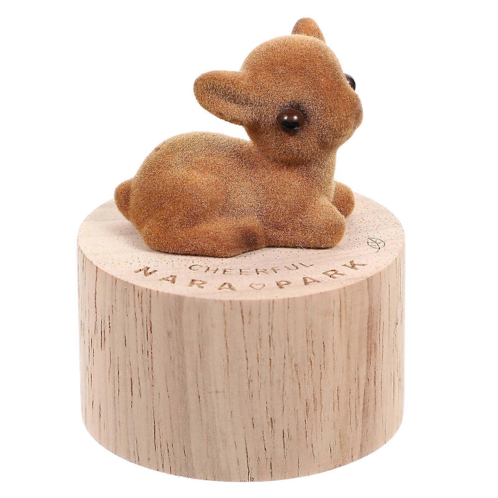 Vintage Music Box Creative Cartoon Deer Model Home Decoration Wooden Desktop Ornament 1Set