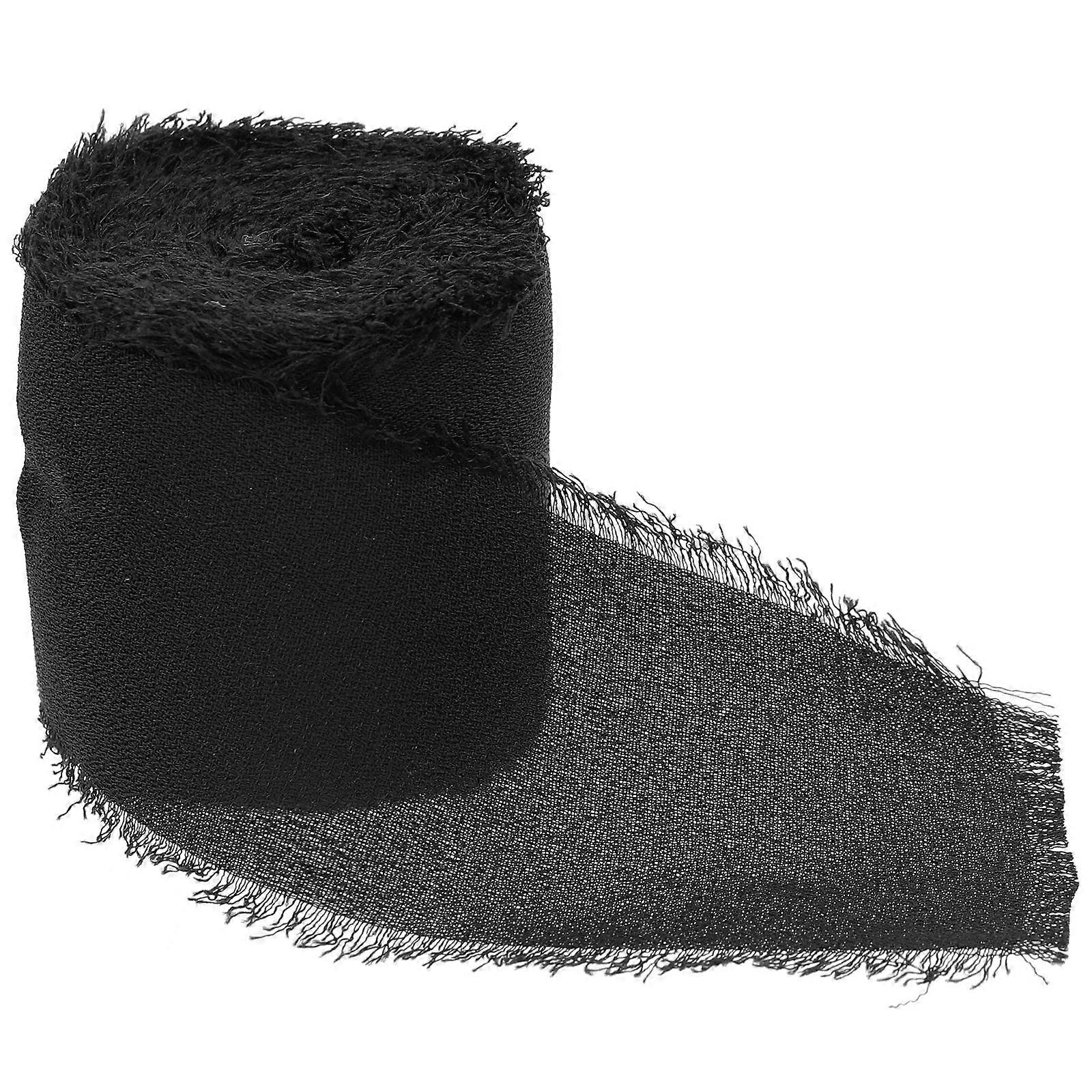 Frayed Edge Chiffon Ribbon Rustic Bouquet Wrapping Black 457X3.8cm 2Pcs