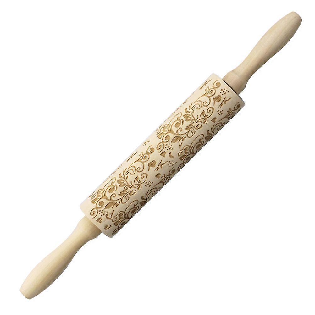Christmas Wooden Rolling Pin For Dough Baking Cylindrical Shape Solid Wood 1Pack