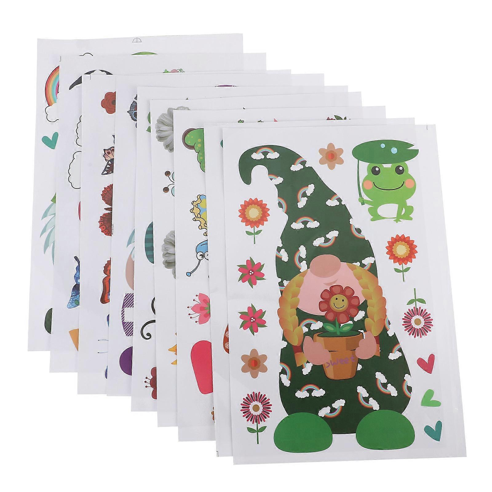 Reusable Window Stickers Gnome Window Stickers Static Glass Decals Spring Festival Window Decoration Easy to Tear Assorted Color 30x20cm 9Pcs