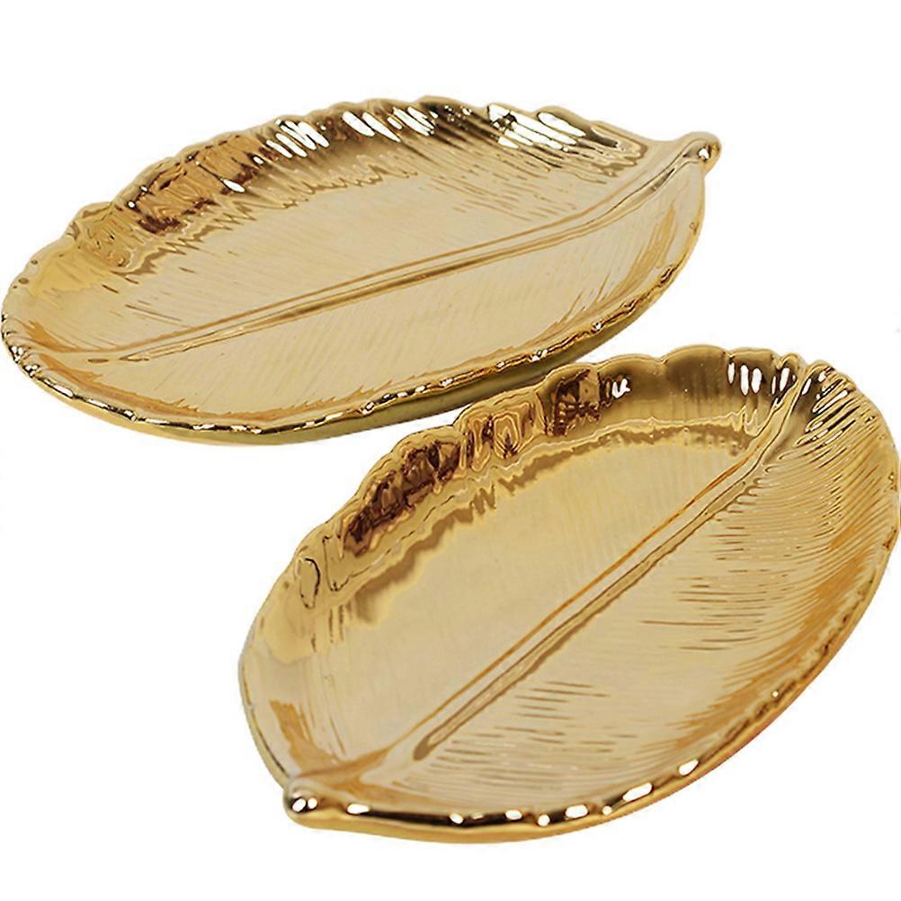 ゴールデンリーフセラミックジュエリートレイ北欧スタイルカジュアル収納プレート14.8x9cmリビングルームアクセサリー用1パック