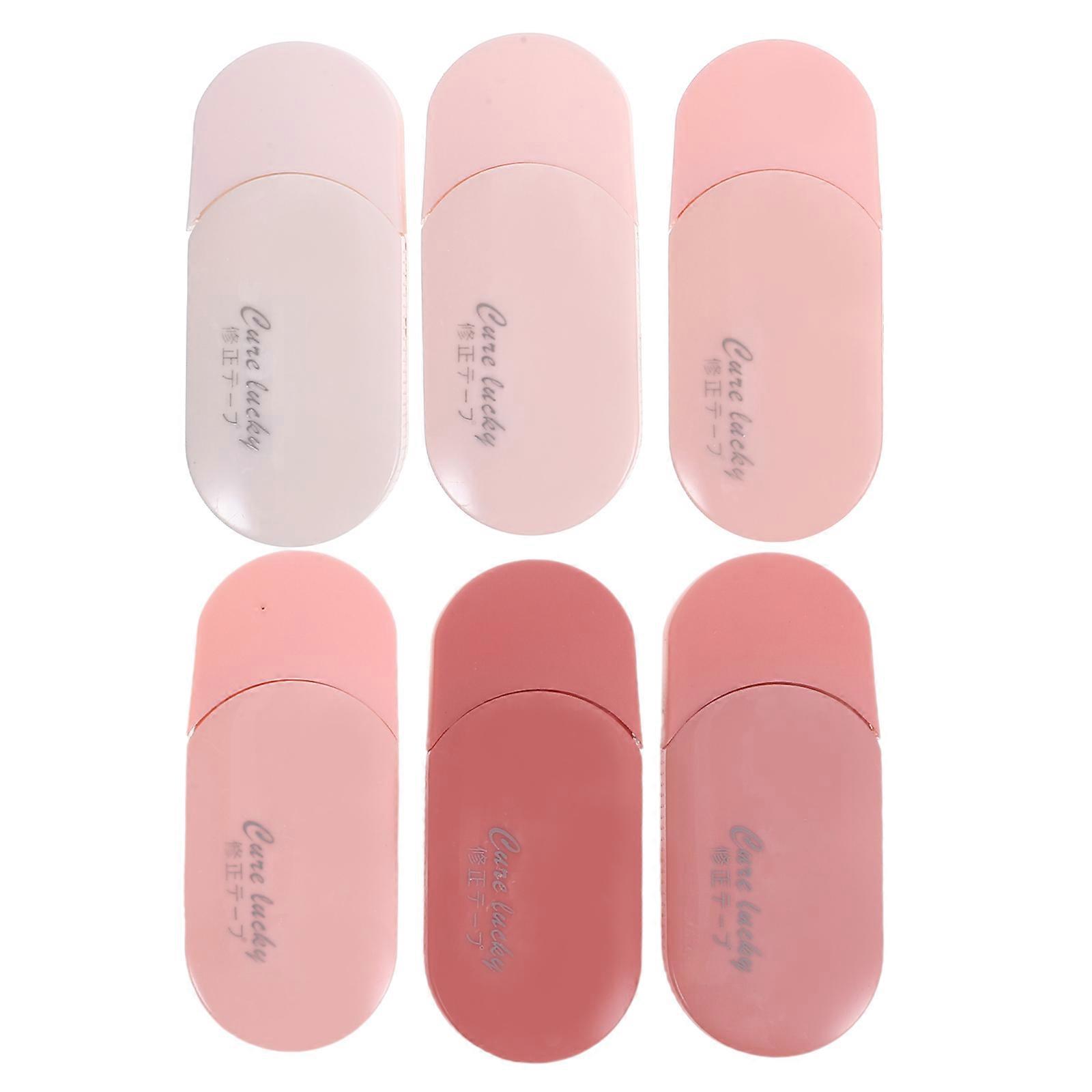 Compact Correction Tape Break-resistant For Students Pink Color Aesthetic Design 6Pcs