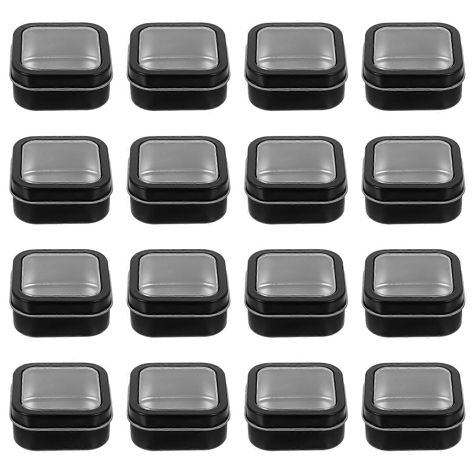 Loose Tea Storage Tin Candy Box with Clear Window Lid for Storage Container Black 2.3X2.3X1.0in 16Pcs