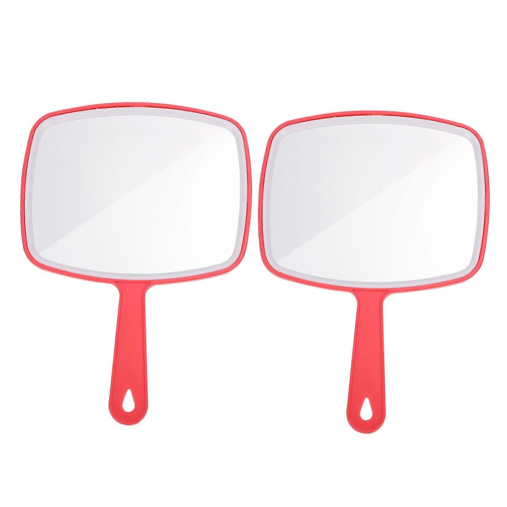 Set of 2 Handheld Makeup Mirrors with Durable Plastic Frame for Cosmetic Use, Red 26.5x19cm