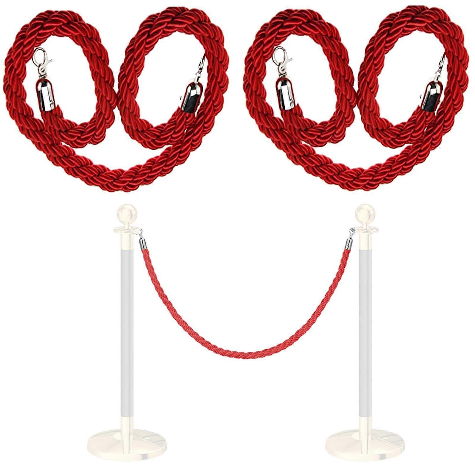 Barrier Rope with Stainless Steel Hooks, Red Silver, 2.1m/7ft