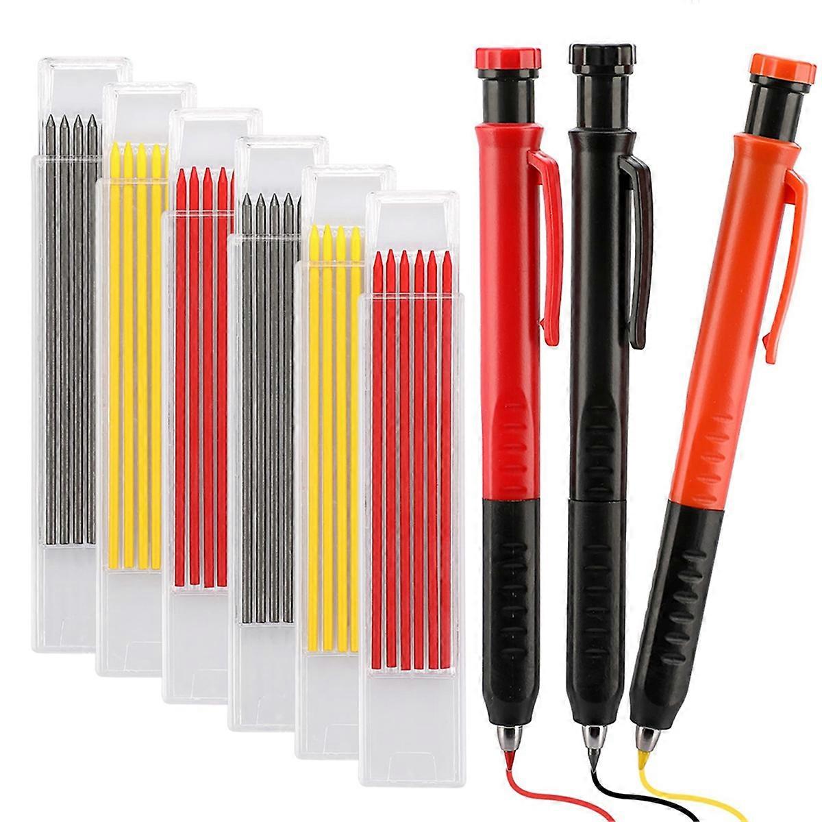 Mechanical Carpenter Pencil Set - 3 Carpenter Pencils with 36PCS 2.8mm Refills & Built-in Sharpener,Construction Pencils