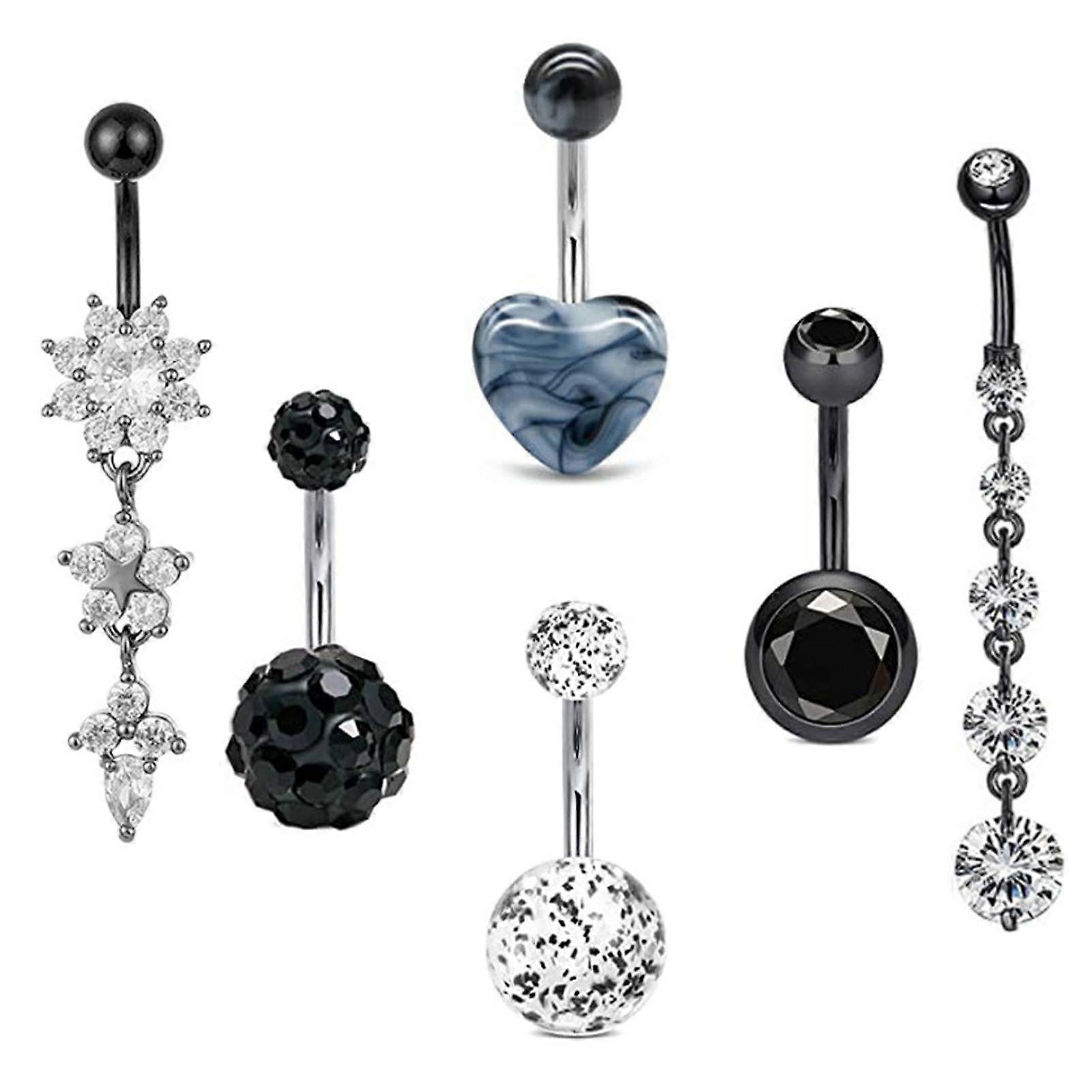 2025 Latest Model 6pcs Belly Button Rings Set Dangle Belly Rings Stainless Ste...
