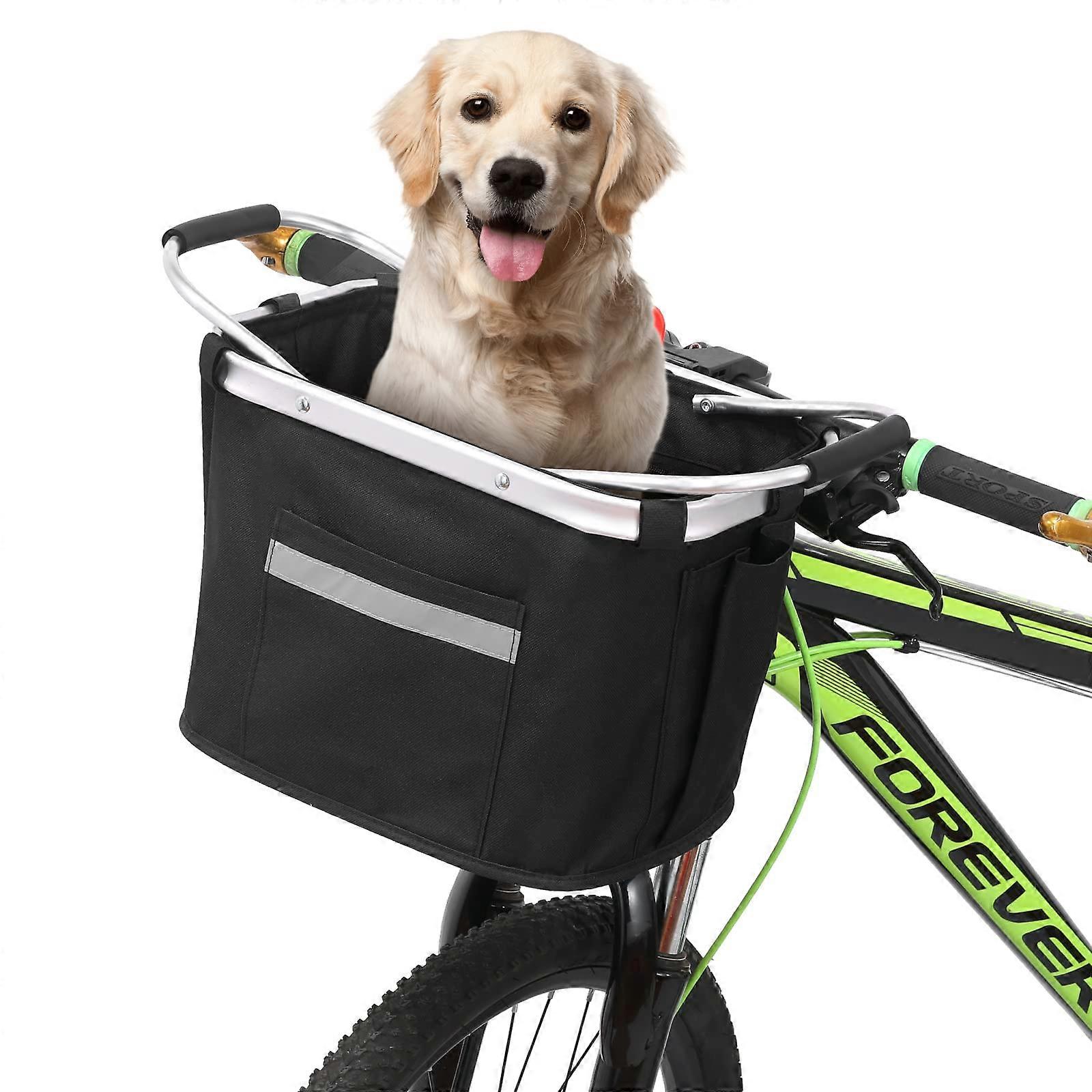Bicycle Basket Front Foldable Hanging Basket Removable Waterproof Pet Carrier for Handlebar Black 35x25x5 cm