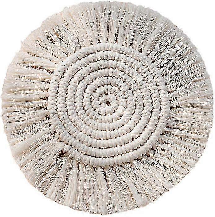 Handmade Macrame Coasters, Cotton Rope Braided Placemats with Tassel, Boho Woven Round Coaster Thick Macrame Cup Mats Table Decor
