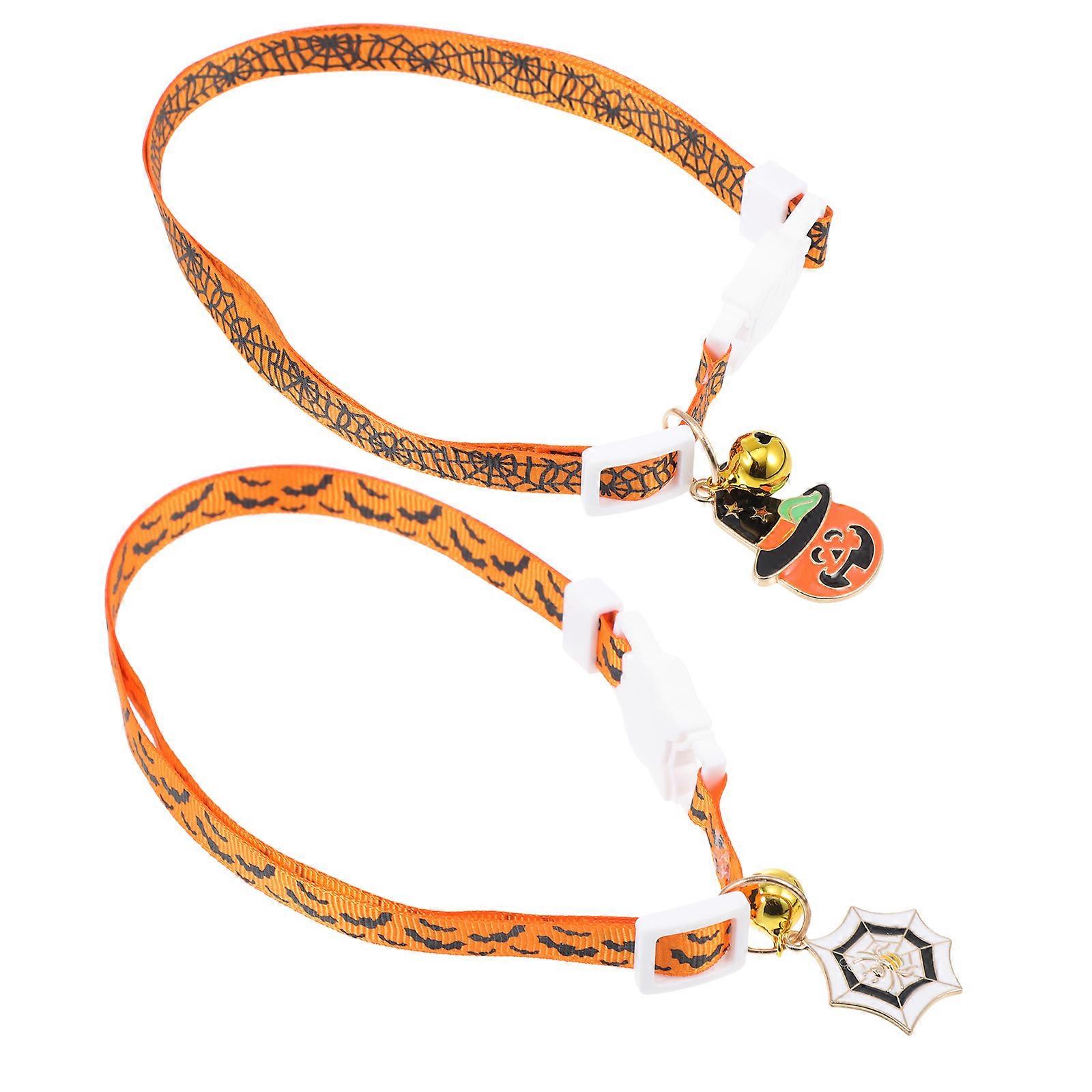 Soft Cat Collar Halloween Themed Decorative Pet Collars Adjustable Bell Sound Outdoor Activities 2Set
