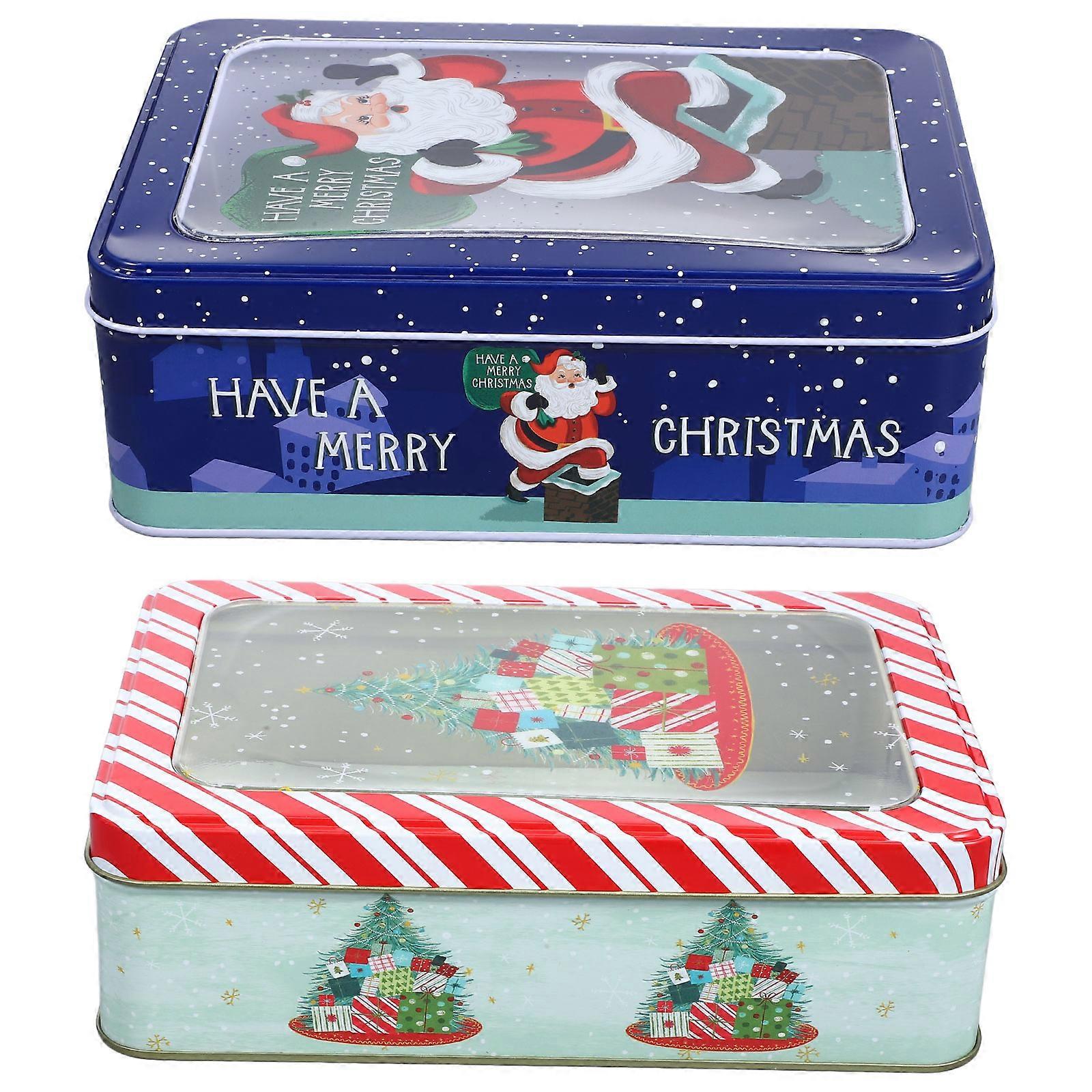 a refined and professional product description based on your input:
**2 Pack Christmas Candy Tins Festive Holiday Metal Storage Boxes**
Add a