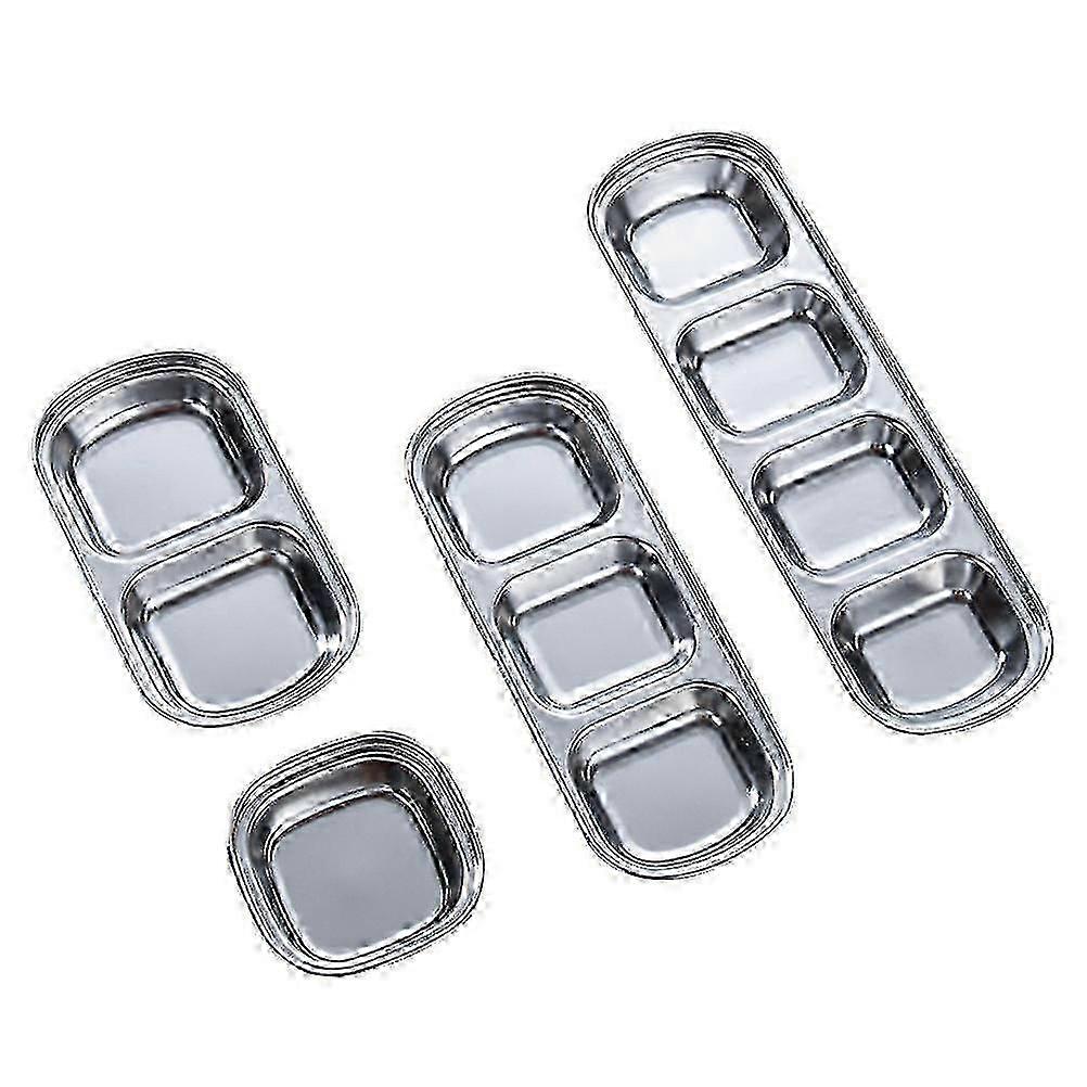 2025 Latest Model 4pcs Stainless Steel Dip Dish Condiment Plate Sub-grid Flavored Sauce Vi