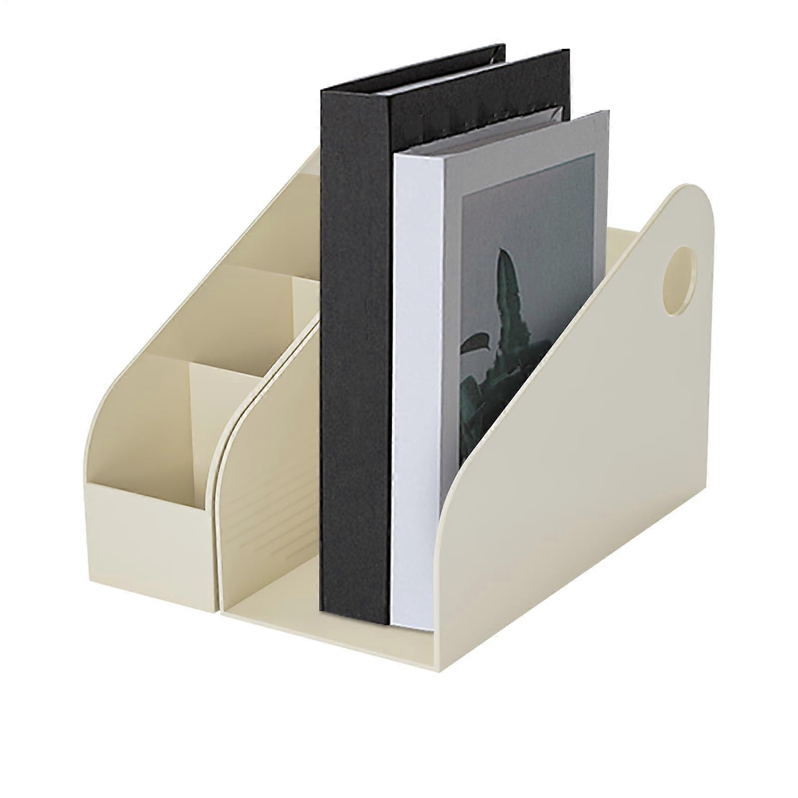 File Folder Organizer Vertical Desk, Bookend File Sorter, Multipurpose Document Rack For Home School Creamy