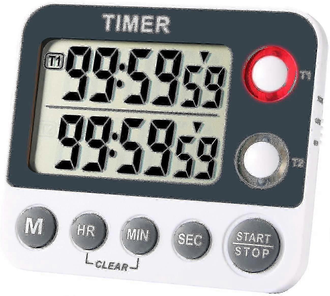 Digital Kitchen Timer Magnetic Large Screen Countdown Timer Clock 2 Channel Groups 99 Hours
