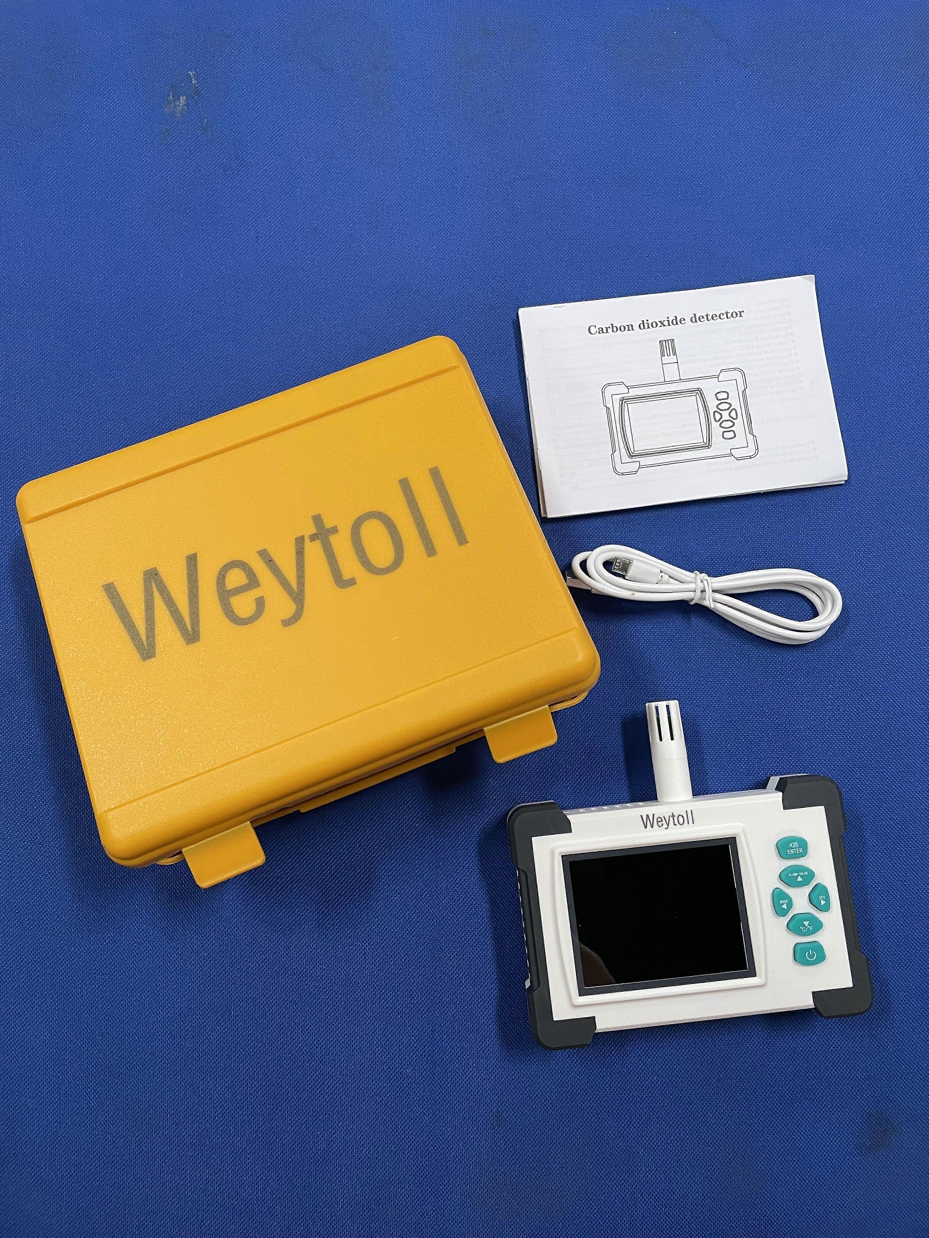 Weytoll Rechargeable Battery Portable Tester for Carbon Dioxide Air Quality Detector CO2 Meter Monitor Storage Case with Plastic Support Stand