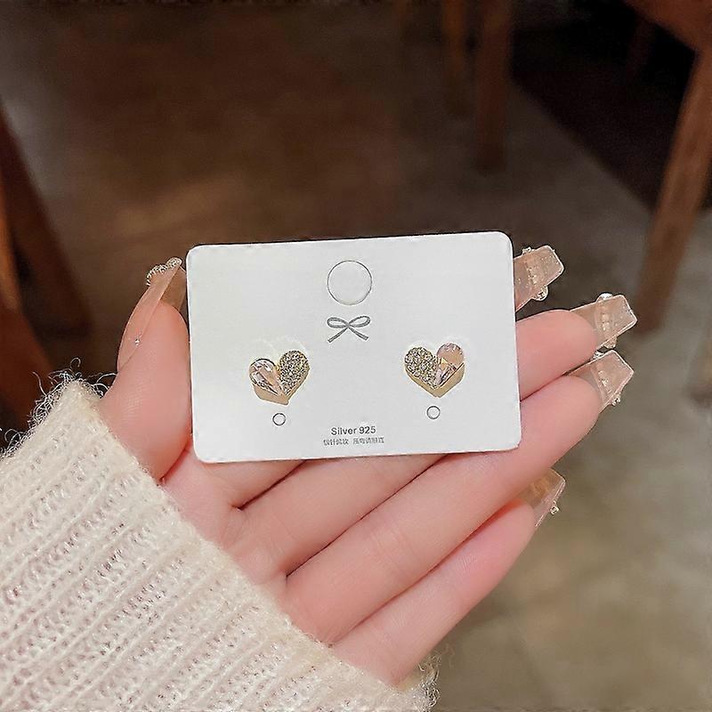 925 Silver Pink Heart Earrings Asymmetric Diamond Dangle Earrings