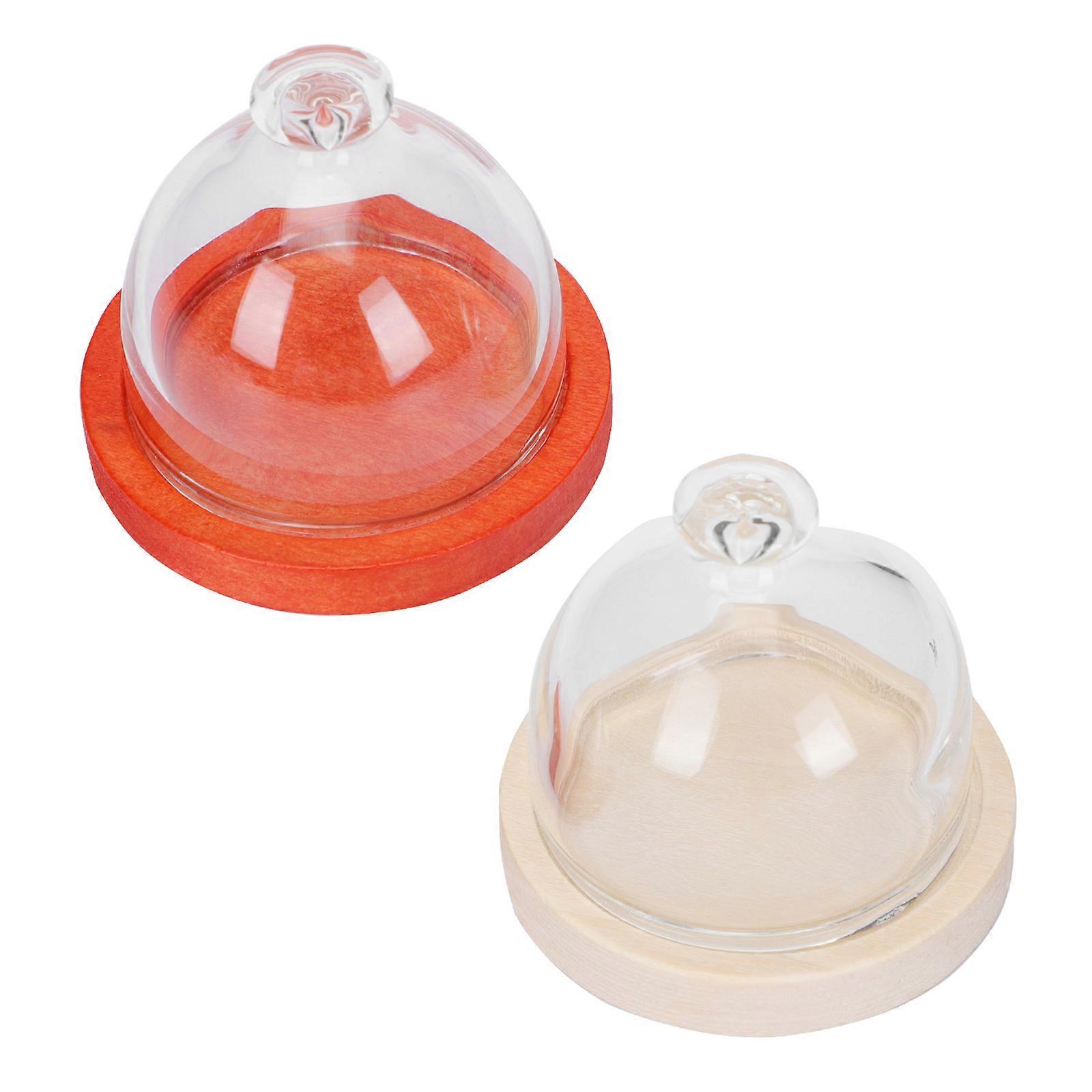 2 Sets of Mini Adornment Miniature Cake Cover Small Glass Cover with Wooden Tray