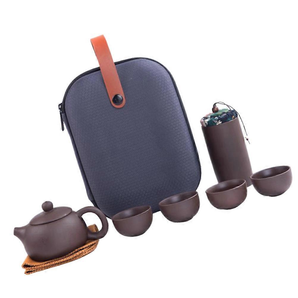 Purple Clay Tea Kettle Set Portable Teaware For Home Use 15 5X7CM Round Shape Heat Insulation 1Set