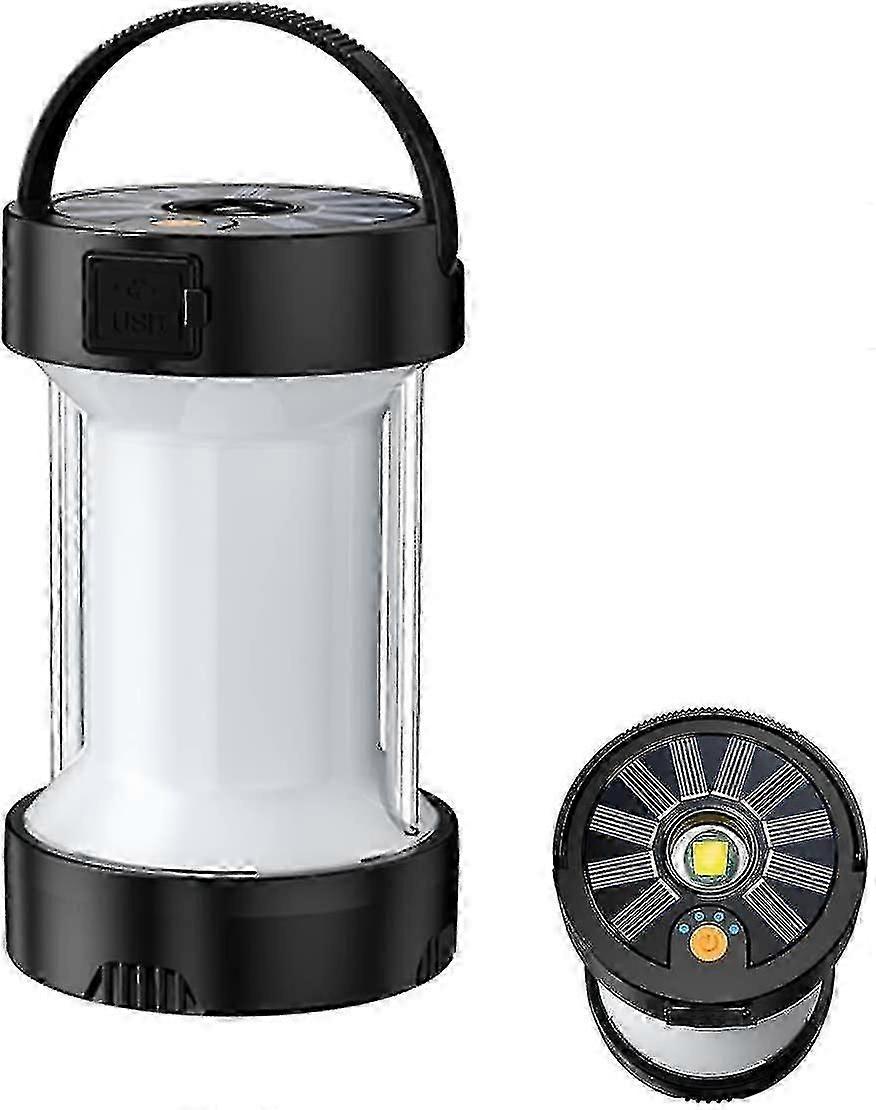 فانوس التخييم في الهواء الطلق التخييم ضوء من النوع c قابل لإعادة الشحن 4 أوضاع بطارية تعمل بالطاقة ضوء الطوارئ الأسود