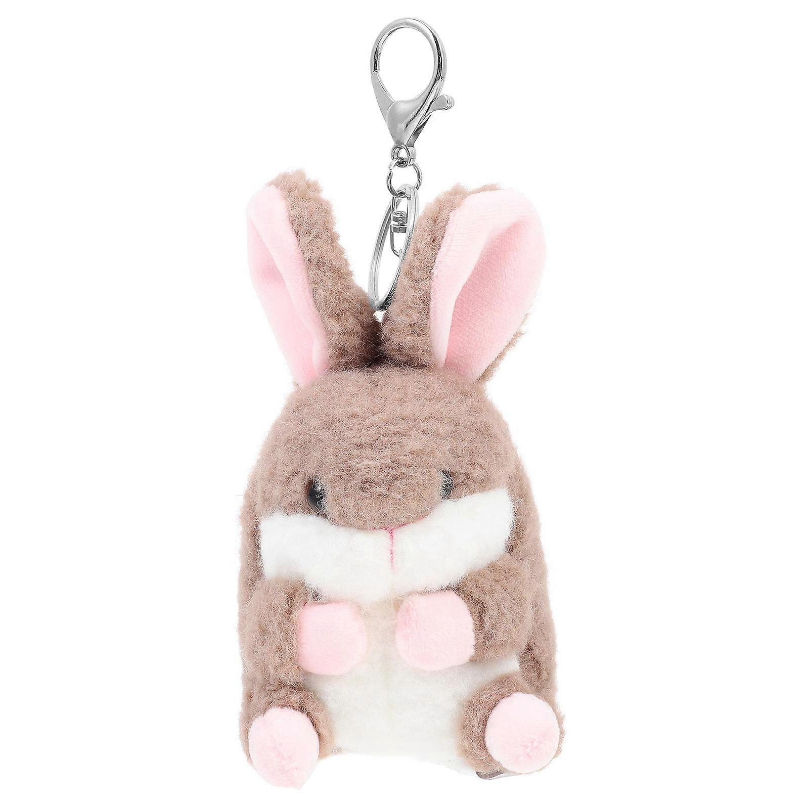 Adorable Key Chain Plush Rabbit Key Chains Bunny Shape Brown 14x7.5cm Bag Ornaments Decoration 1Set