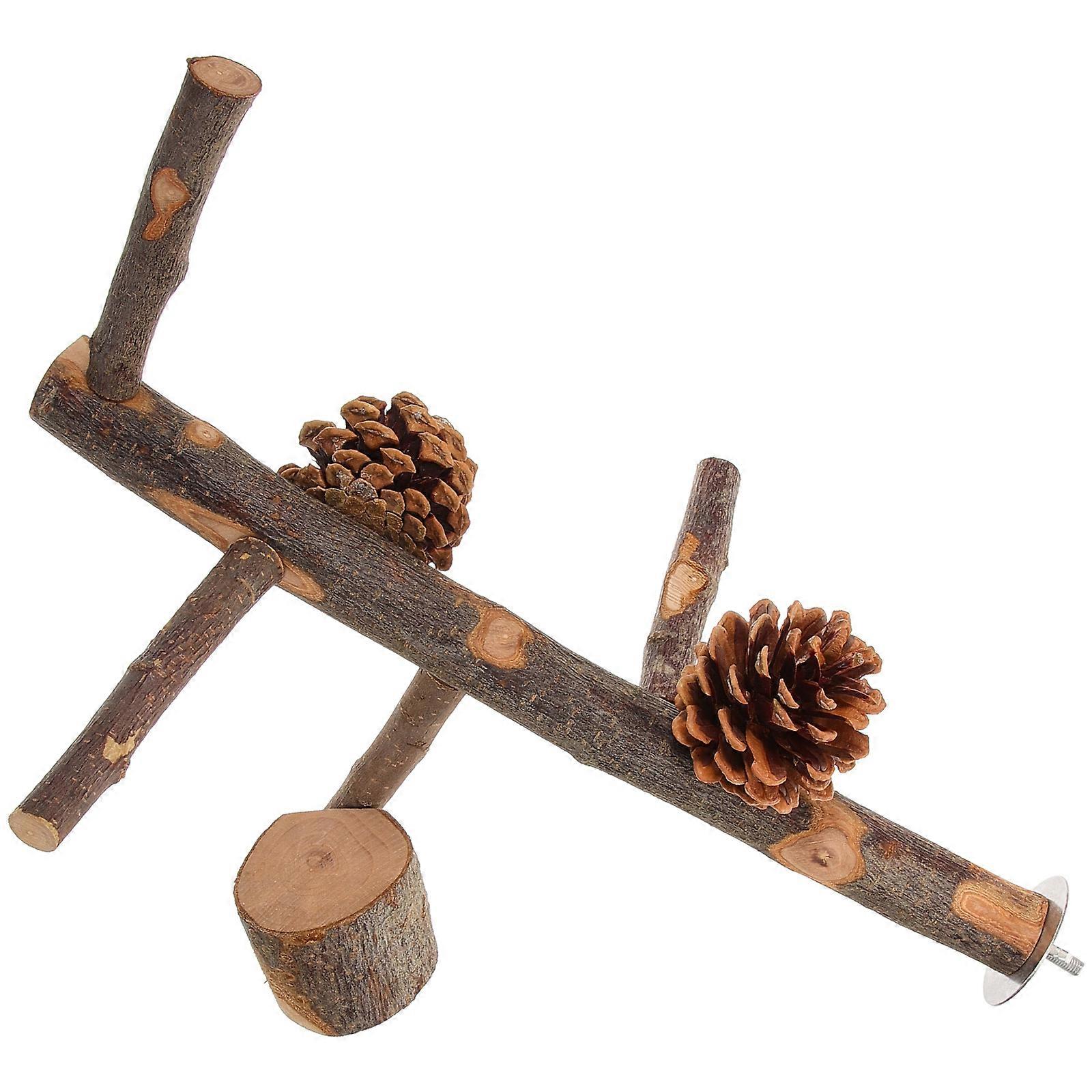 Wooden Bird Perch Stand for Small Parrots Safe Chew Toy and Feeder Brown Color