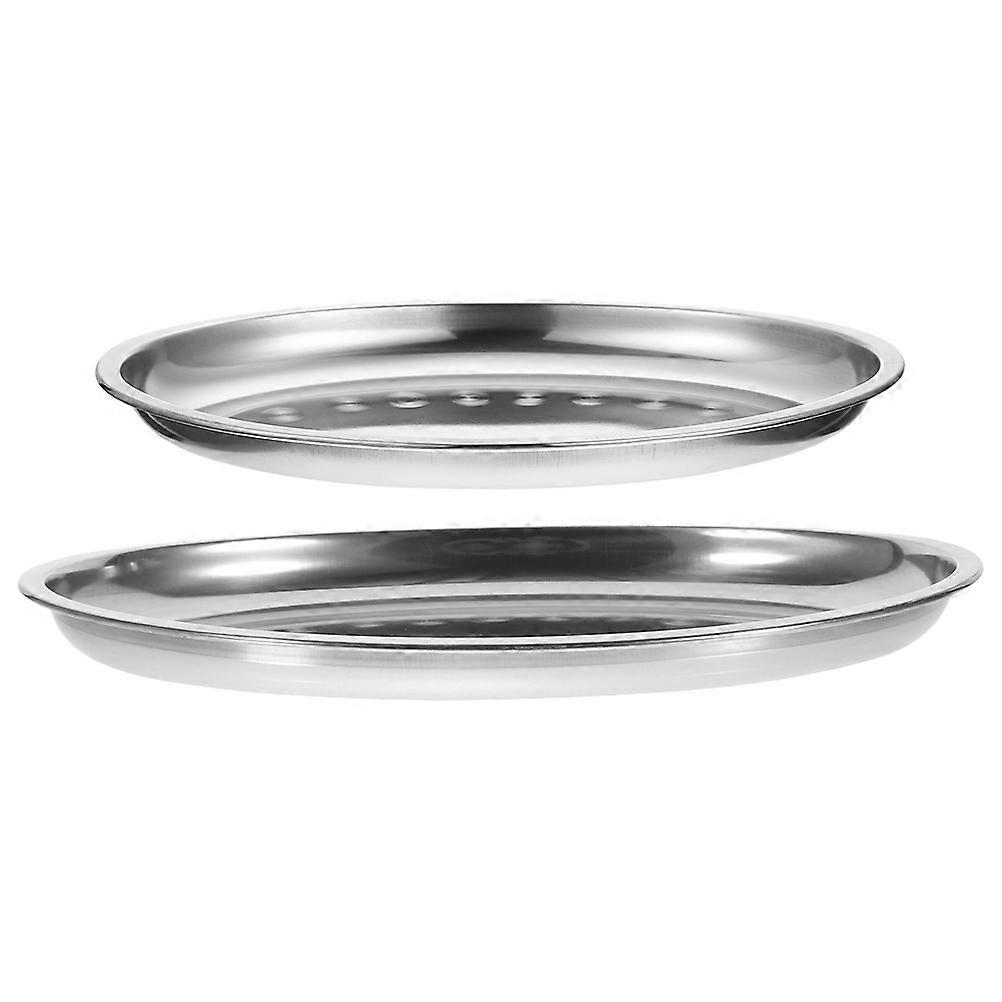 Oval Stainless Steel Serving Platters 2pcs Large Multipurpose Sizzling Trays for Fish Steak Desserts Lasagna Bbqs Family Gatherings
