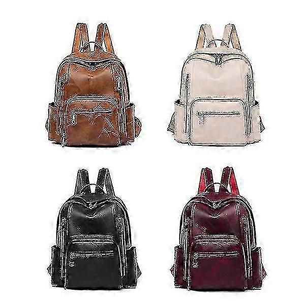 المرأة خمر لينة الجلود سعة كبيرة حقيبة ظهر متعددة الجيب جلد الطالب حقيبة سفر