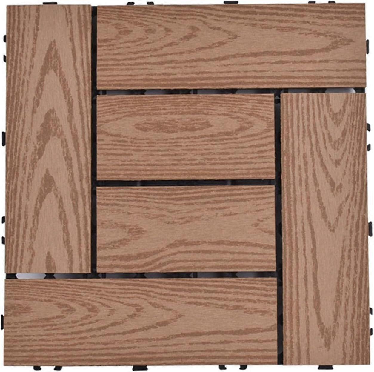 Interlocking Wood-Plastic Floor Tiles For Outdoor Use - WPC Deck Tile, Balcony, Patio, Apricot Color, 1 Piece