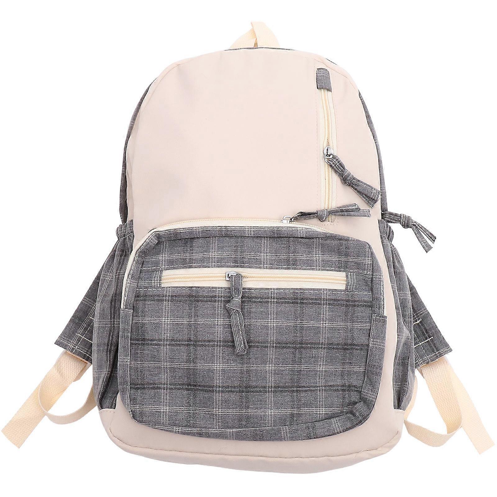 Girl Backpack Plaid Pattern Large Capacity Polyester Cotton Linen School Bag 1Pcs