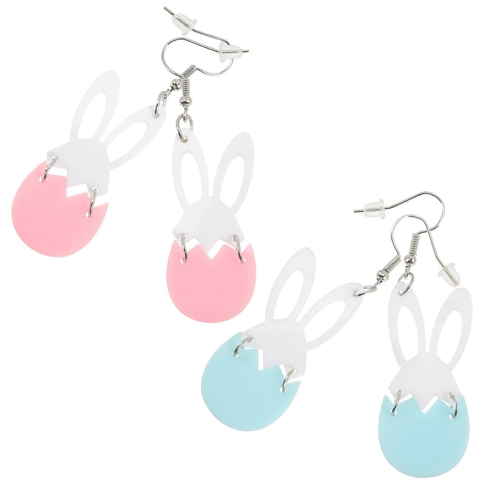 2 Pairs of Durable Acrylic and Metal Bunny Shape Earrings for Easter Decor Assorted Color