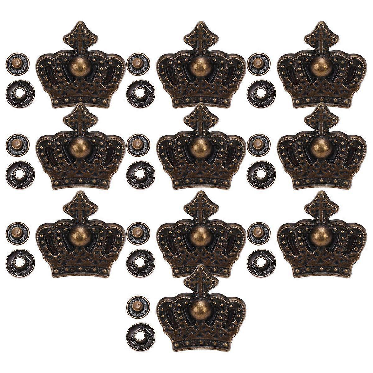 10 Sets Zinc Alloy Retro Crown Style Snap Button Costume Bag Buckle Fittings Clasp Button Craft with Base Accessories (Bronze)