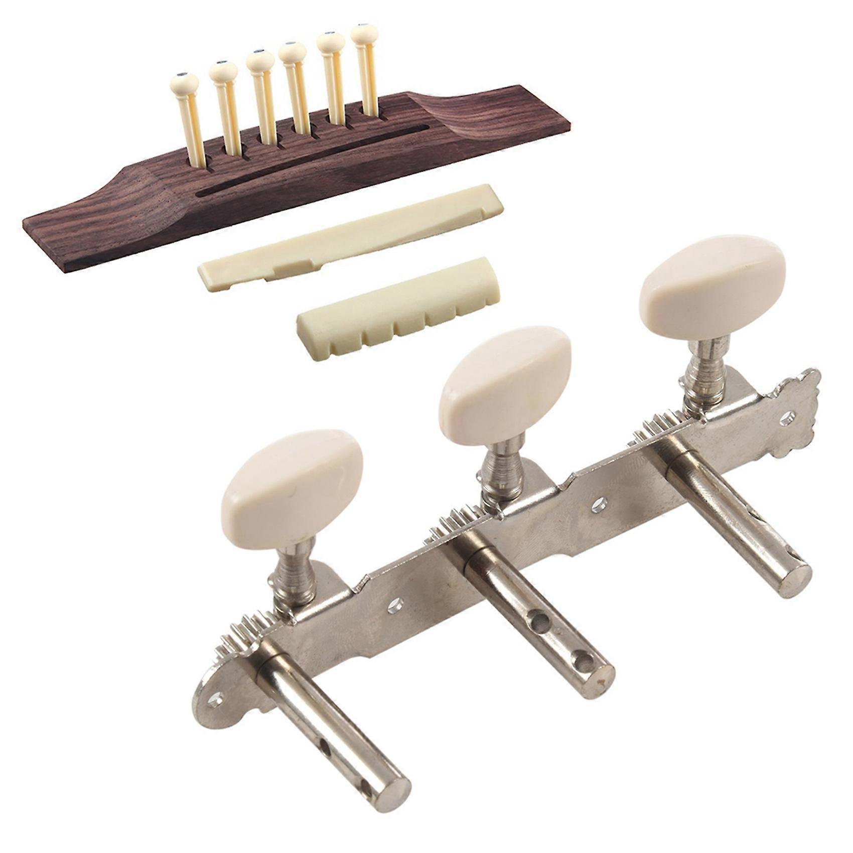 6Pcs Bridge Pins/Saddle/Nut Abalone Dots with 2Pcs Acoustic Classic Guitar Set Tuning Pegs Keys Mach
