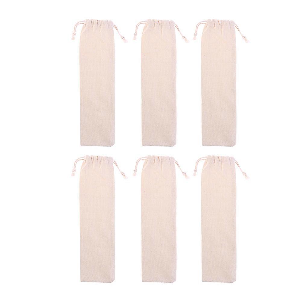 6PCS Stainless Steel Straw Case Cotton Linen Bag for Practical Drinking Straws Cutlery Fork Spoon Storage