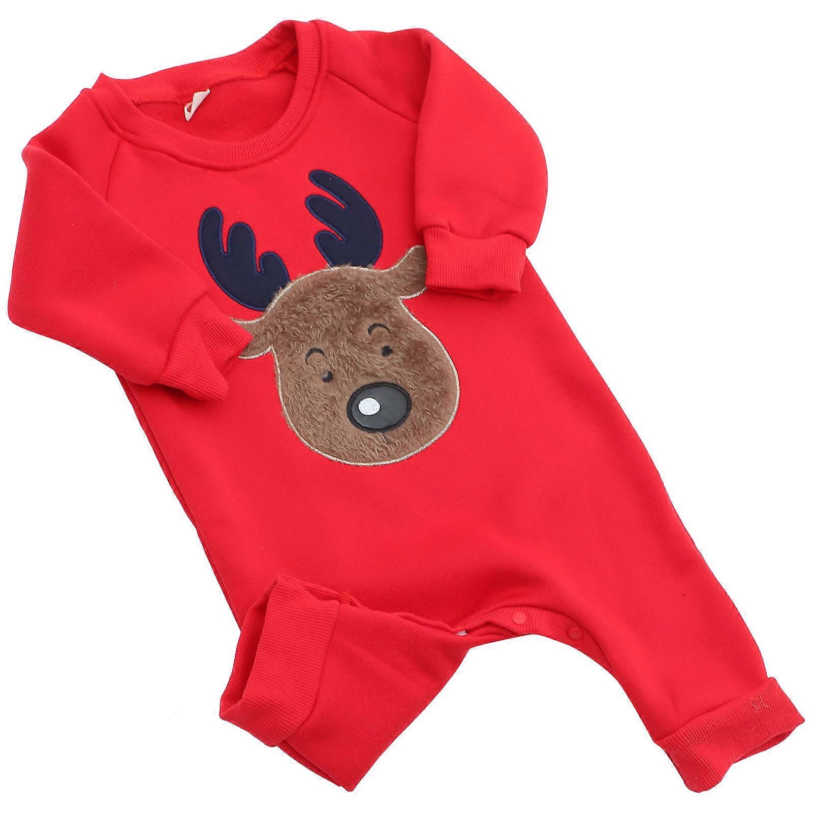 Festive Christmas Jumpsuit with Elk Pattern Warm Romper for Newborn Boys and Girls Party Sleepwear for Winter Holidays
