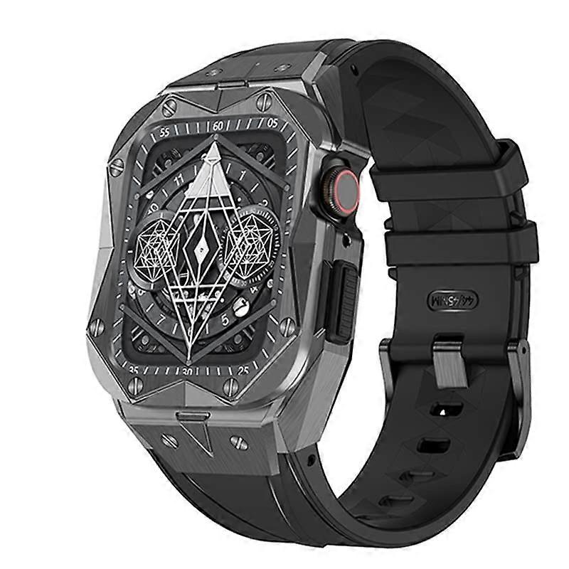 Luxury modification kit Mod metal frame bezel for Apple Watch band case 7 6 5 4 3 44mm 45mm watch strap for iWatch 7 6 5 SE gray 44mm