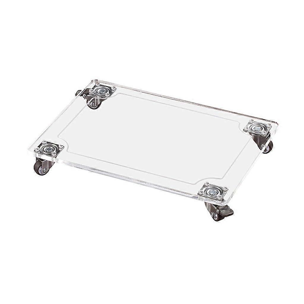 Bonsai Vase with Base, Transparent Square Acrylic Plant Caddy Cart for Indoor Home Use, White Flower Pot Stand