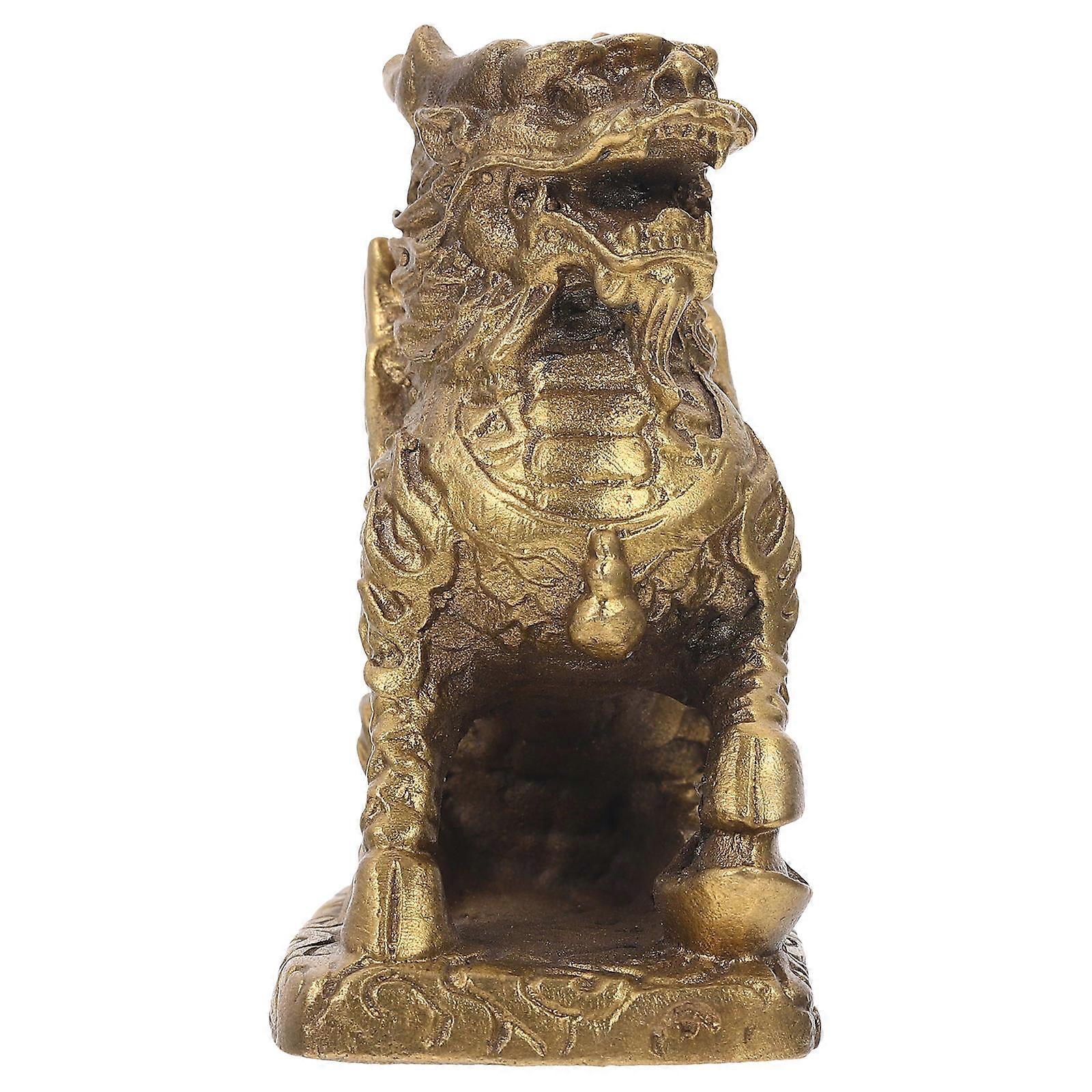 Golden Copper Kylin Statue for Home Decor Creates Energy with Delicate Design and Smooth .5 Inches