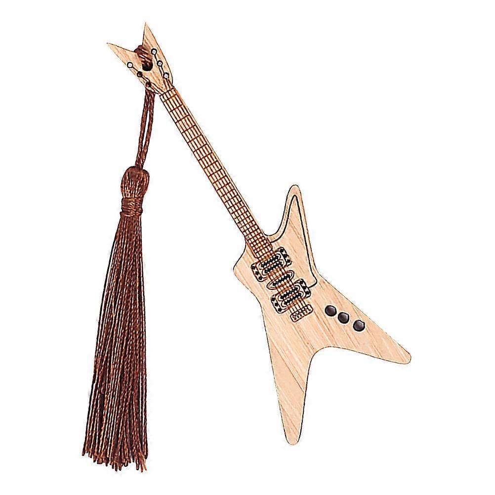 Light Brown Bamboo Guitar Shape Bookmark Creative Gift for Readers Students Synthetic Material