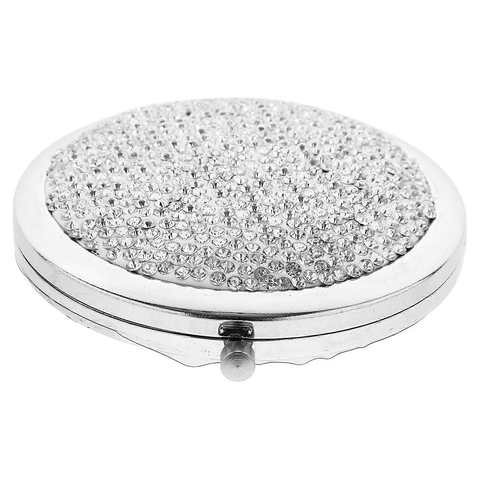 Magnifying Compact Cosmetic Mirror Round Handheld Mirror Pocket Makeup Mirror Travel Mini (Silver)