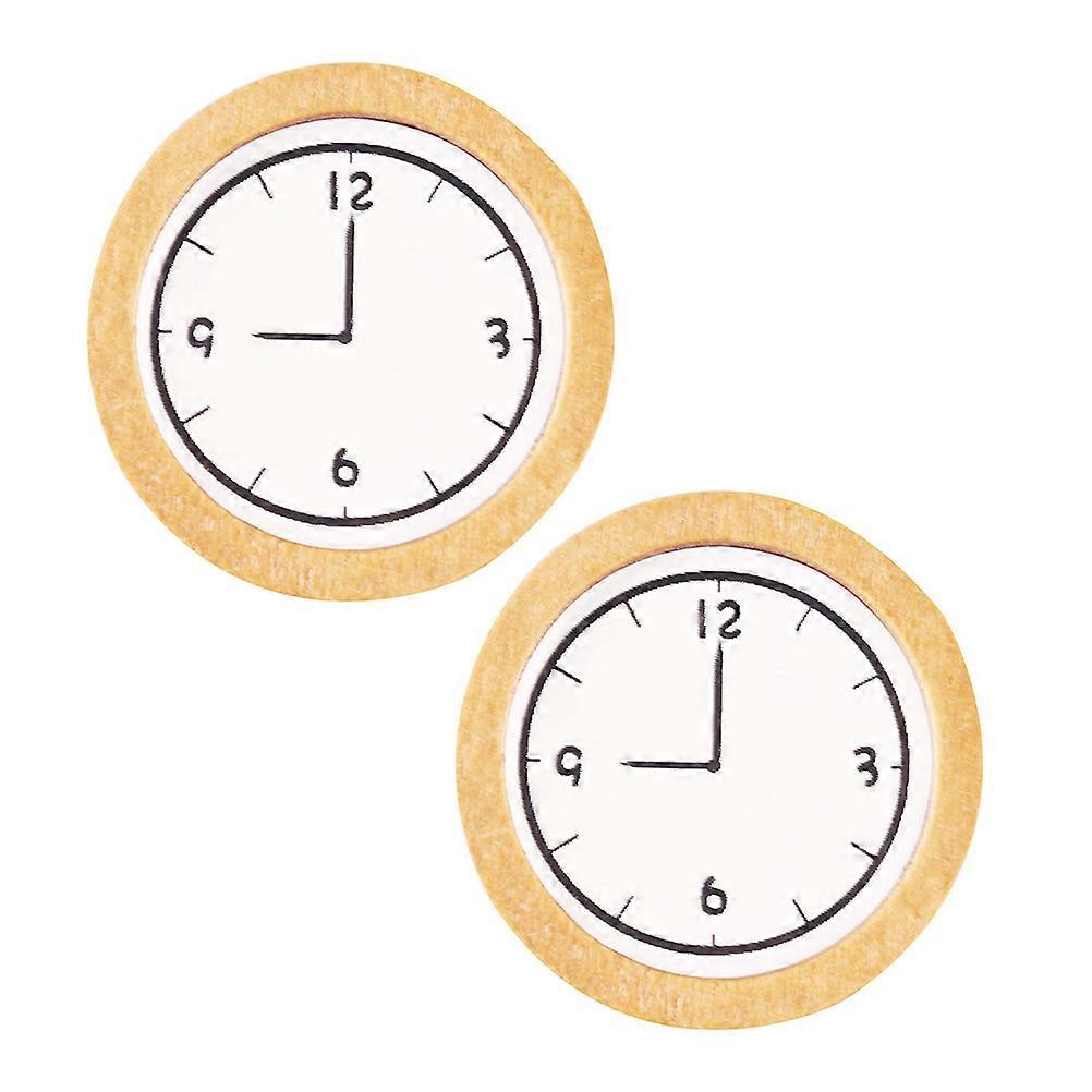 Mini Clock Modeling Statue 2Pcs Wooden Adornments Suitable For Photography Prop Mini House Layout Yellow