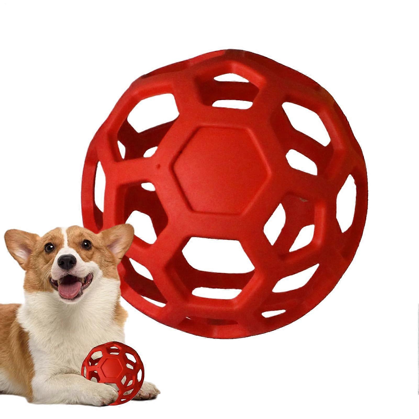 Dog Play Ball - Hollow Rubber Ball for Dogs - Interactive Bouncing Chew Toy for Indoor Outdoor Fetch Training Red